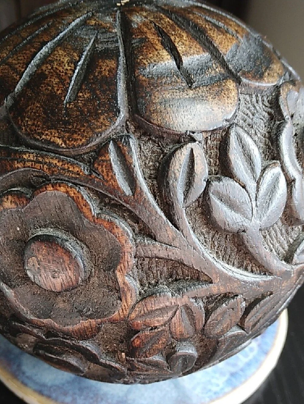 Carved Floral Decorative Wood Sphere
